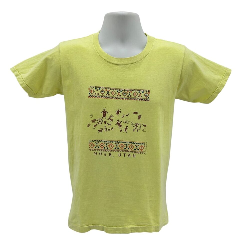 Vintage Oneita Power-T Child XL Shirt Moab Utah Single Stitch Graphic Yellow